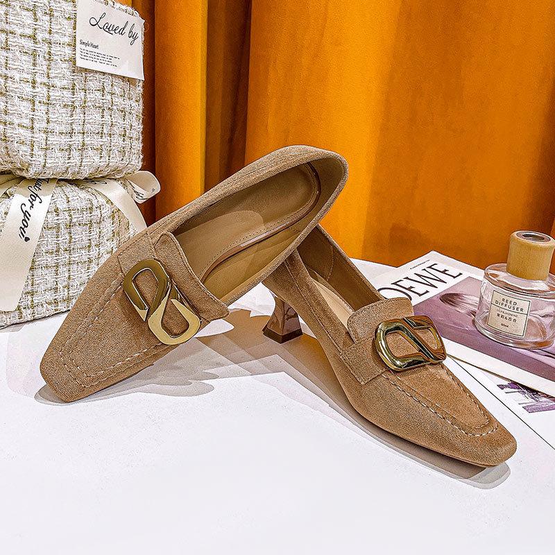 Square head single shoes women's 2025 new college style women's shoes spring and autumn professional work shoes women's black high heels stiletto