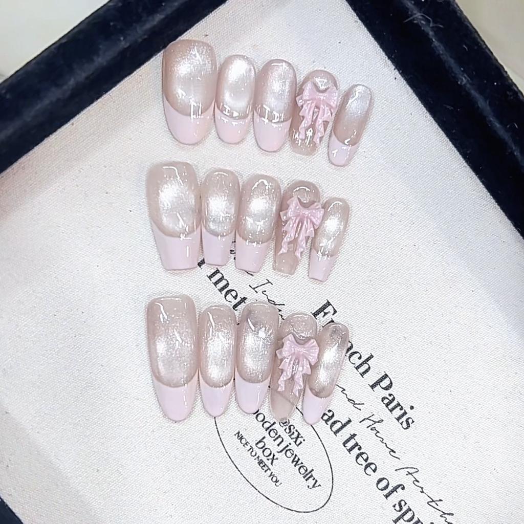 Pure Hand-kneaded New Pink Ballet Three-dimensional Pink Butterfly French Cat Eye Nail Art Patch