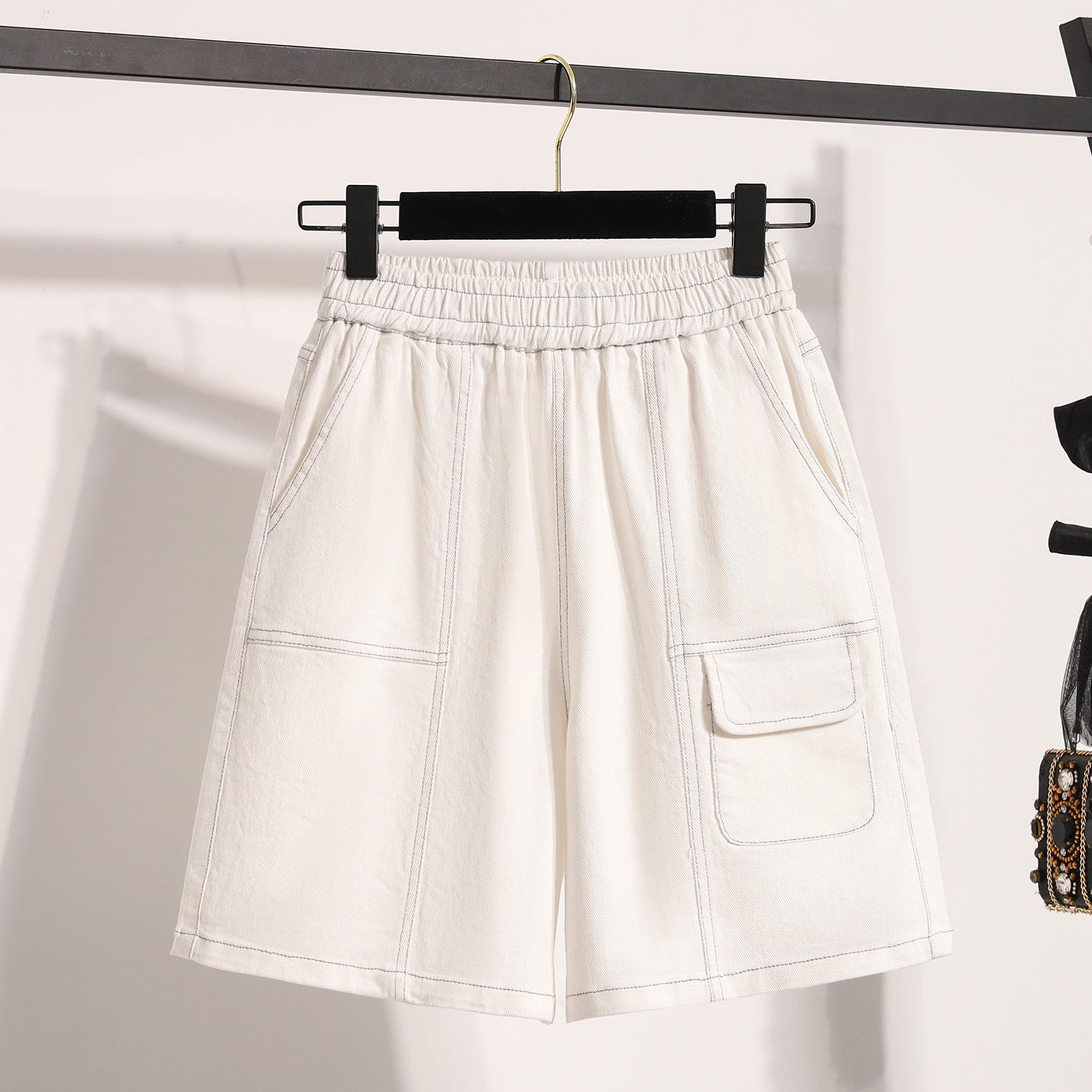 

DIMANAF Plus Size 2025 Women Shorts Pants Summer Loose Short Basic High Waist Solid Pants Elastic Waist 5XL белый