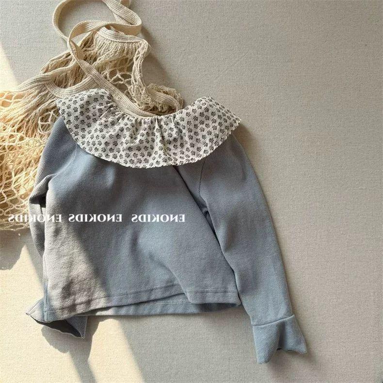 

Винтажный хлопковый топ для девочек с цветочным принтом, оборками на воротнике и длинными рукавами 90 cm