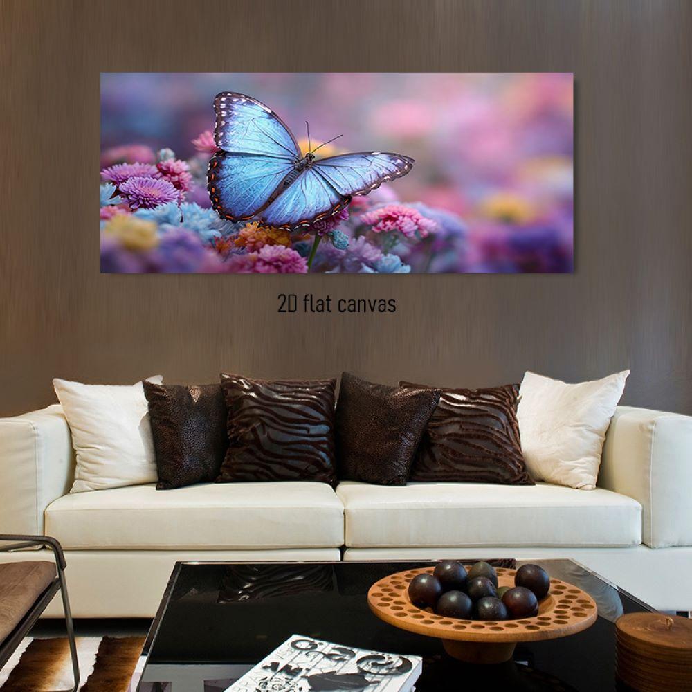 

1pcs Blue Butterfly Flower Canvas Decorative Painting Modern Minimalist Living Room Bedroom Wall Art Hanging Painting Nordic Sty (as the picture,50x100cm No Frame)