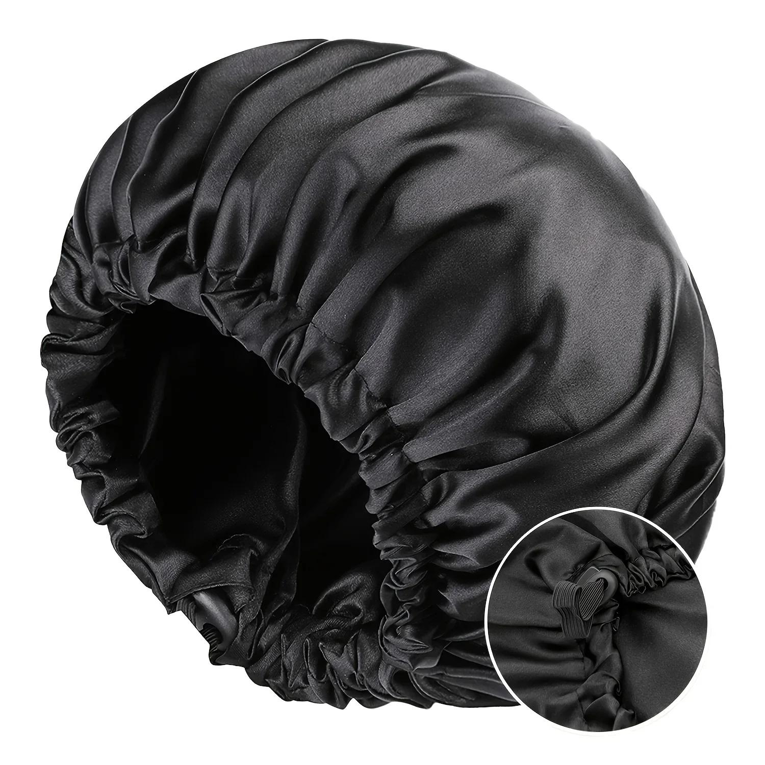 

New Large Satin Bonnet Silky Night Sleeping Cap Satin Bonnet With Head Tie Band Bonnet Lace Up Shower Cap Curly Braid Hair