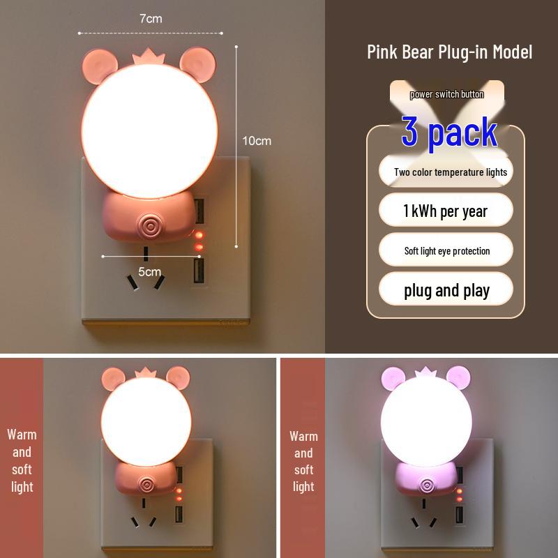 Indoor LED Night Light: Plug-In Bedside Lamp for Nighttime Use, Eye Protection, Energy-Saving, Ideal for Bedrooms and Night Feeds.