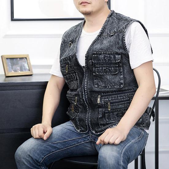 Spring Autumn Men Vest Multiple Pockets Solid Color Streetwear Plus Size Loose V Neck Sleeveless Outerwear Waistcoat for Fishing