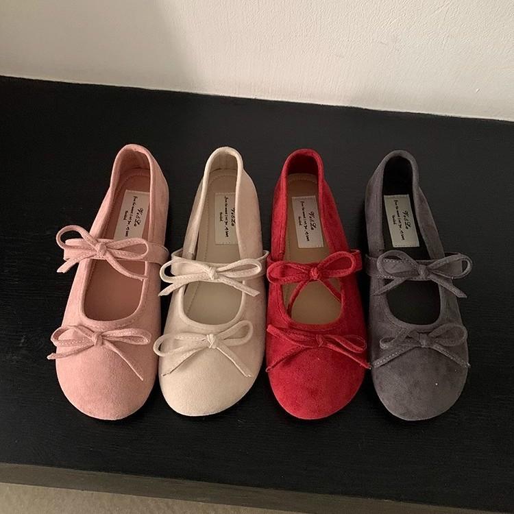 Evening Wind Shoes Flat Shoes Ballet Shoes French Bow Mary Jane Shoes Early Spring Women's Shoes with Skirts Soft-soled Single Shoes