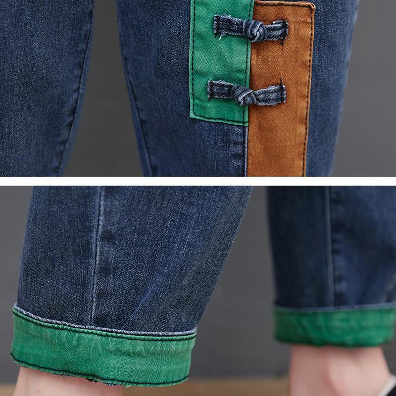 Vintage Blue Baggy Spliced Harem Jeans Women Ankle-Length Casual Elegant High Waist Oversized Denim Pants Korean Cute Pantalones