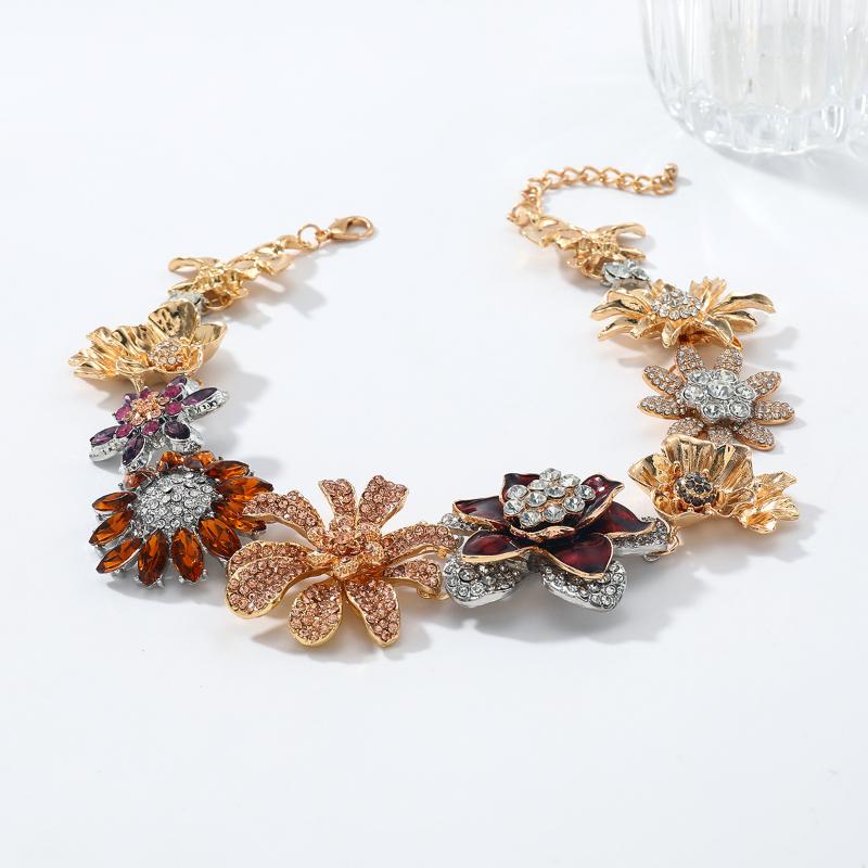 Vintage Statement Bunte Blumen Choker Halskette Für Damen Übertrieben Feiertagsparty Schmuck Halsaccessoire