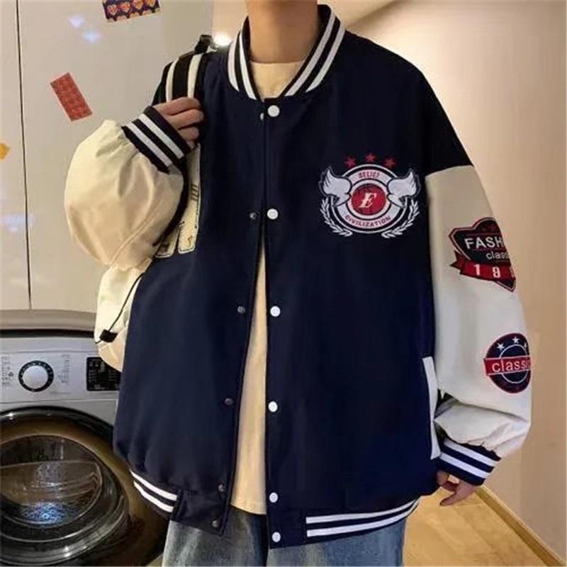 Letter Patch Baseball Jacket Casual Loose Varsity Coat