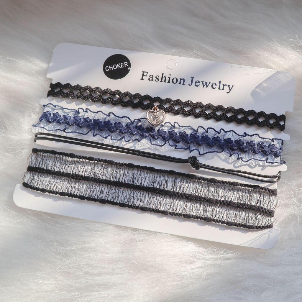 Europäischer & Amerikanischer Stil Sexy Spitze Choker & Schlüsselbeinkette Halskette Set (4-teilig)