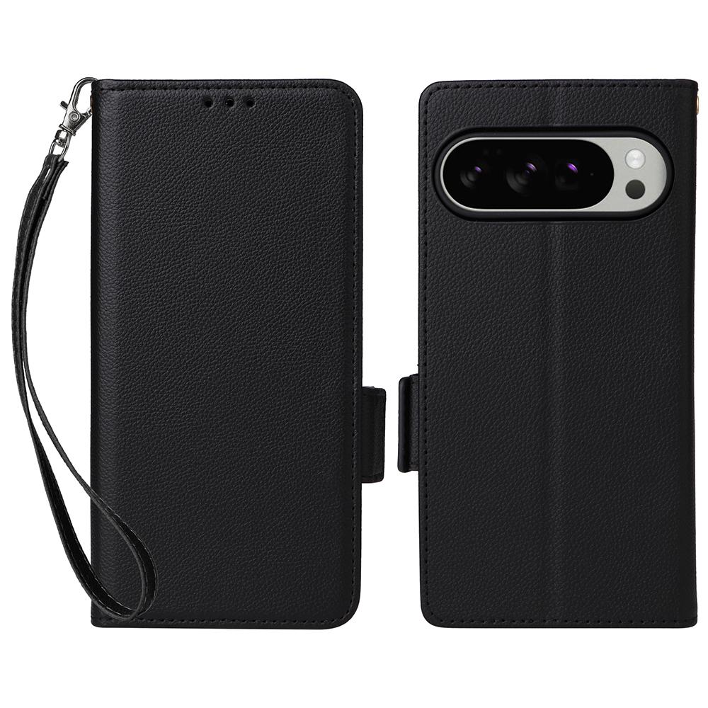 For Google Pixel 10 Pro XL Case with Wrist Strap Litchi Texture PU Leather Wallet Phone Cover
