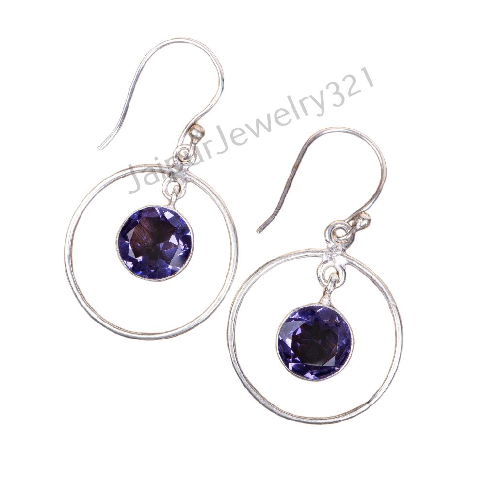 

Natural Iolite Gemstone 925 Sterling Silver Jewelry Handmade Hook Earrings 1.60 EE-5-9