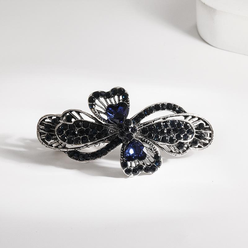 Clip de Primavera de Circonita Blanca Flor de Pedrería Brillante Clip Superior Clip Horizontal Elegante Adorno para el Cabello de Moda para Madres
