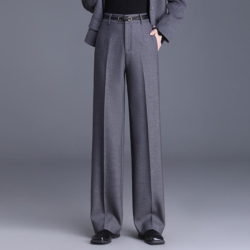 Women s High-Waisted Tencel Wool Wide-Leg Pants - Autumn/Winter 2025, Slimming, Casual, Drapey Straight-Leg Style. 5XL