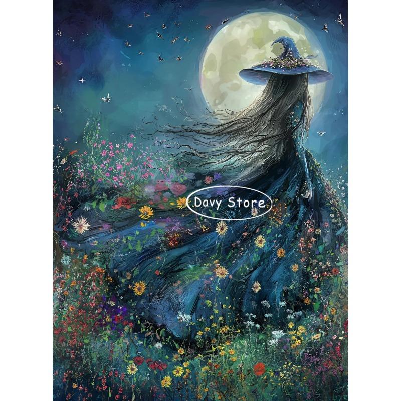 Witches Magic Mystical Print Posters Halloween Moon Witch Flowers Canvas Paintings Wall Art Picture for  Living Room Home Decor