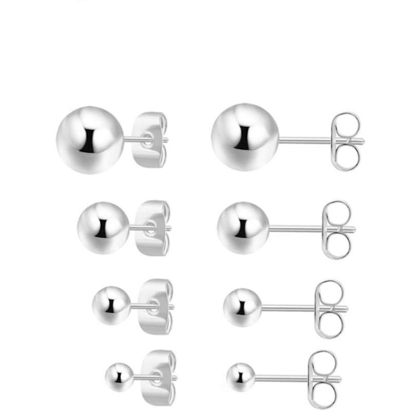 925 Silver Stud Earrings for Women Silver Earrings Multiple Piercings 5 Pairs Earrings Set 2mm 3mm 4mm 5mm 6mm