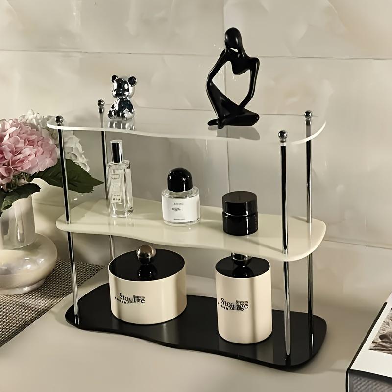LDQ Removable Acrylic Desktop Shelf Organizer - Stylish Double-Layer Design for Organization, Makeup, and Beauty Supplies