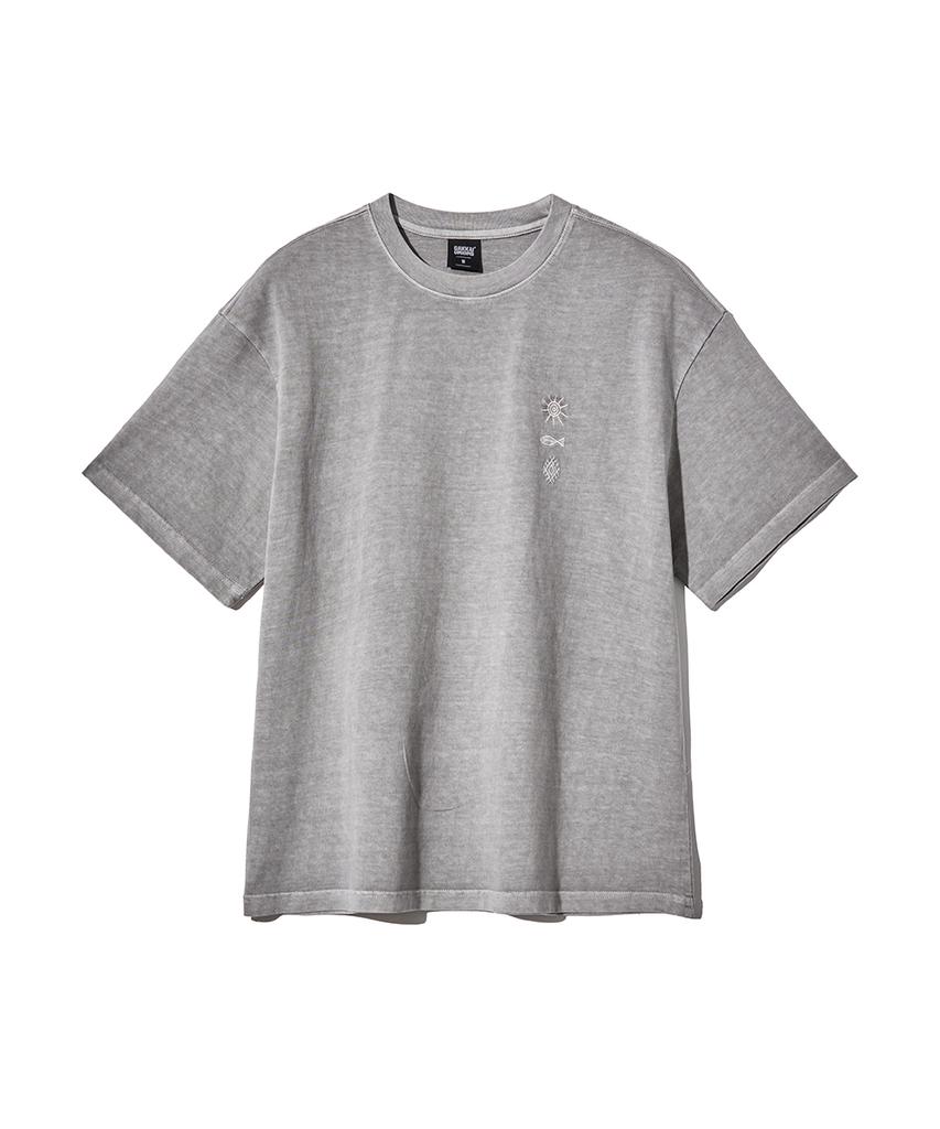 GAKKAI UNIONS Symbol Over-Crop Pigment Embroidered T-Shirt Stone Grey