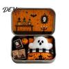 Festive Desktop Ornament Mini Ghost Tin Box Set, Little Pocket Cute in A Box, Kids Halloween Party Favor Miniature Scene Spooky Decor, Gifts for Boys