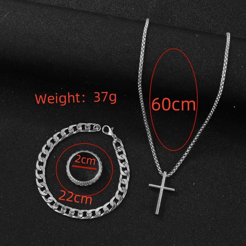 3pcs/set Punk Black Cross Pendant Necklace Thick Chain Bracelet Ring Fashion Zircon Sets Men for Autumn