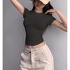 Cross-border Sexy Ribbed Short-Sleeve Women's T-Shirt: Form-Fitting, Round Neck, Solid Color