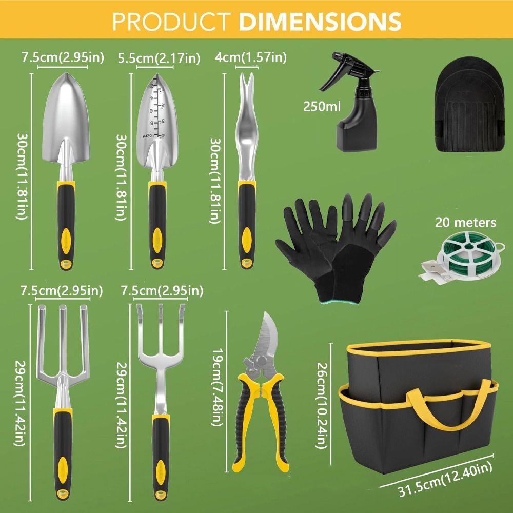 Aluminum Alloy Gardening Tools Set Heavy Duty Non-Slip Garden Shovel Kit Sprayer Weeder Flower Weeder Rake Gardening Landscaping