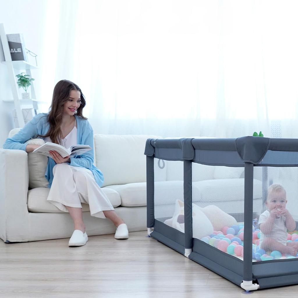 BQKOZFIN Baby Circle Rectangular Compact with Door Large Playpen Baby Playpen Suction Cup Mesh Type Washable Storage Bag Included Indoor and Outdoor