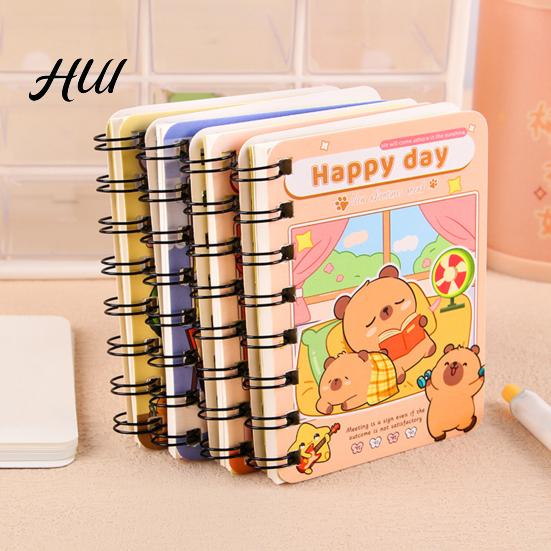 Eye-catching Stationery 2Pcs Capybara Mini Spiral Notebooks A7 3.2 x 4.1 Inch 80 Notebook Blank Pages Journal Portable Cute Memo Pads for School Kids