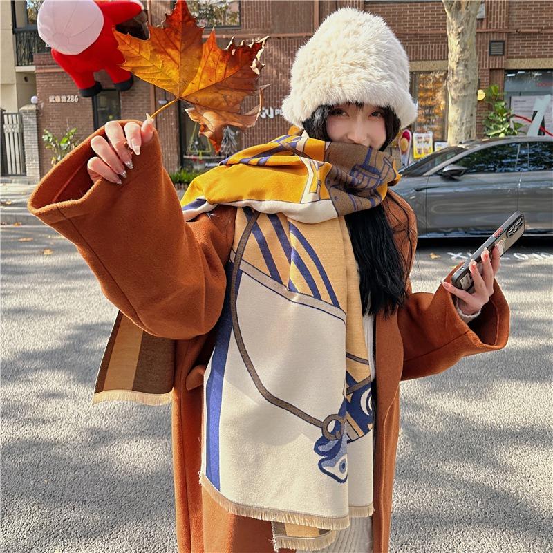 Wind carriage winter scarf thickened and warm imitation cashmere shawl scarf windproof versatile scarf