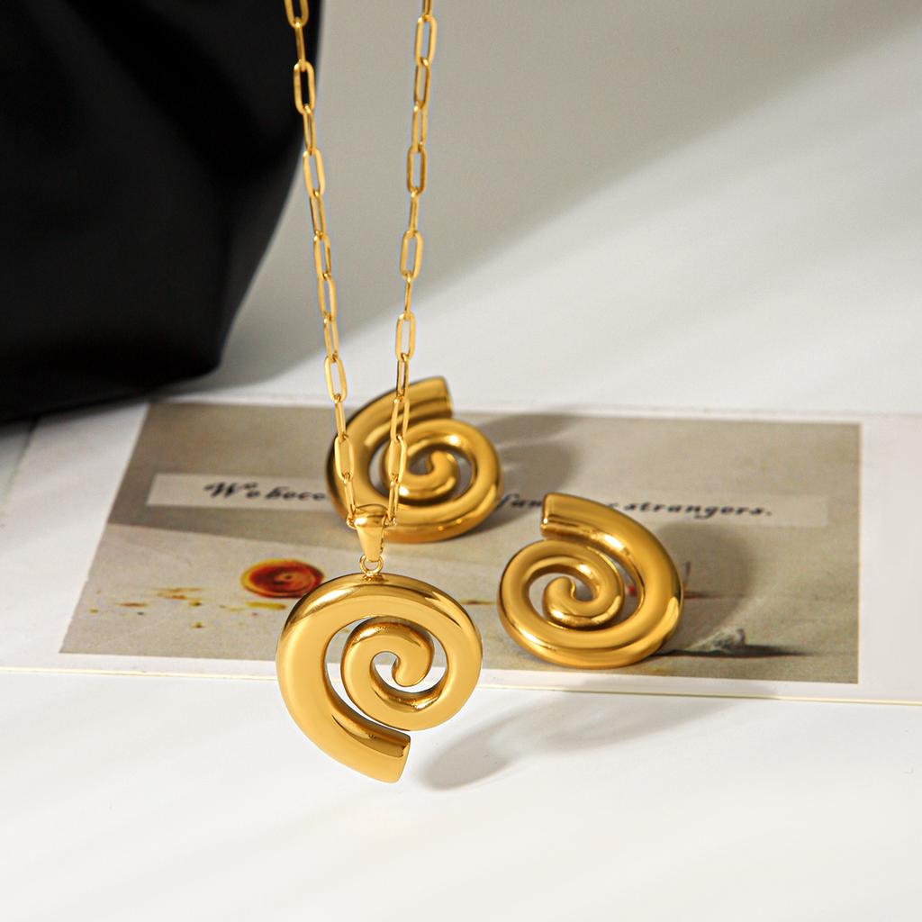 18k Gold Threaded Hoop Pendant Necklace, Light Luxury High-end Jewelry, Titanium Steel Earrings, Non-fading Accessories