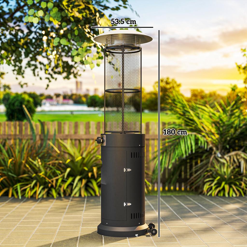 11 KW Freestanding Gas Patio Heater, Adjustable Outdoor Garden Propane Heater with Tip-Over Switch, Wheels, Pulse Ignition