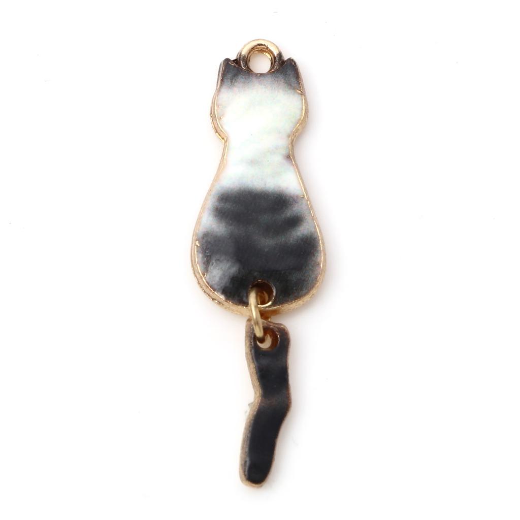 10PCs Cat Enamel Gold Color Metal Charms Animal Pendants Multicolor DIY Making Necklace Earrings Women Fashion Jewelry 3.5cmx1cm