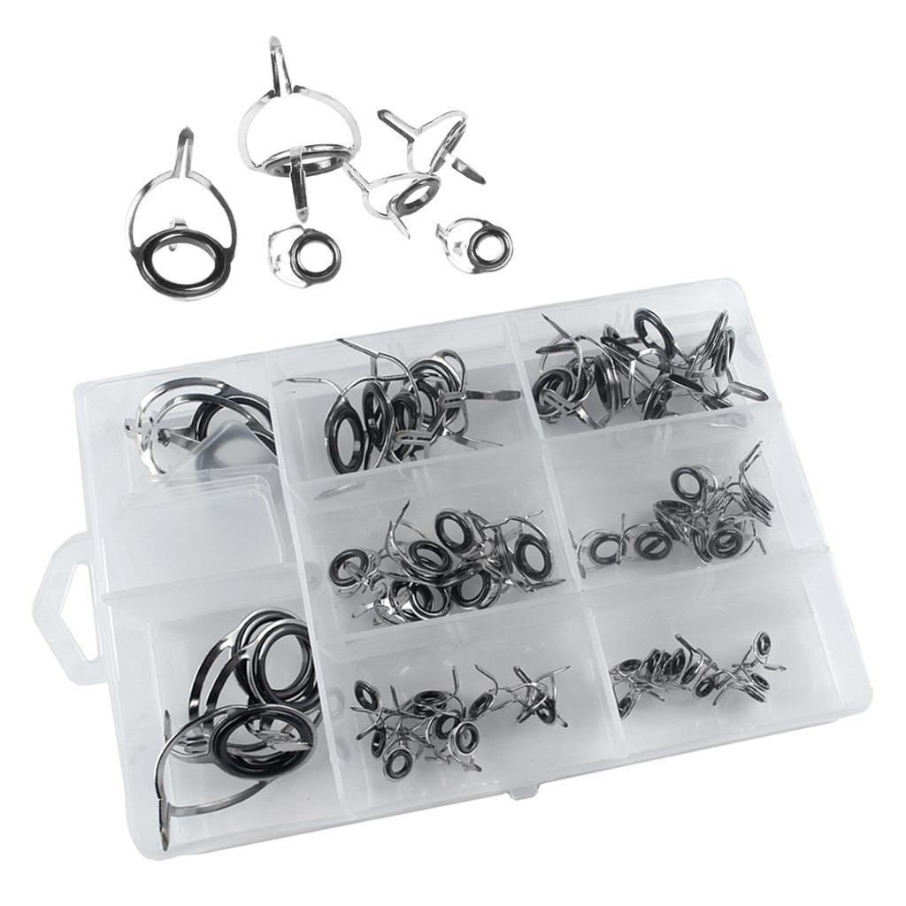 60Pcs Sturdy Fishing Rod Guis Pole Tip Repair Kit Rod DIY Eye Rings