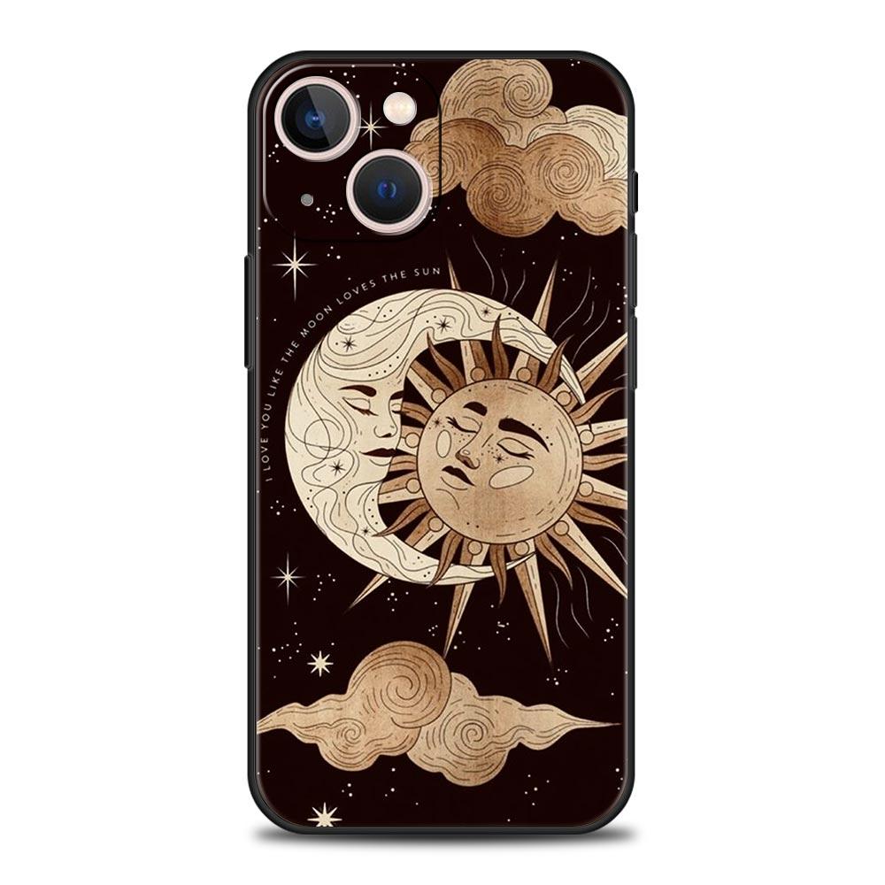 Moon Sun Phone Case For iPhone 17 16 15 Pro Max 11 12 13 14 7 8 Plus SE 2020 X XR XS Cover Soft Black
