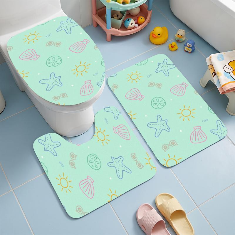 Summer Holiday (63) Flannel Toilet 3 Piece Set Soft Bathroom Toilet Seat Cover Non-Slip Bath Rug Home Bathroom Decor