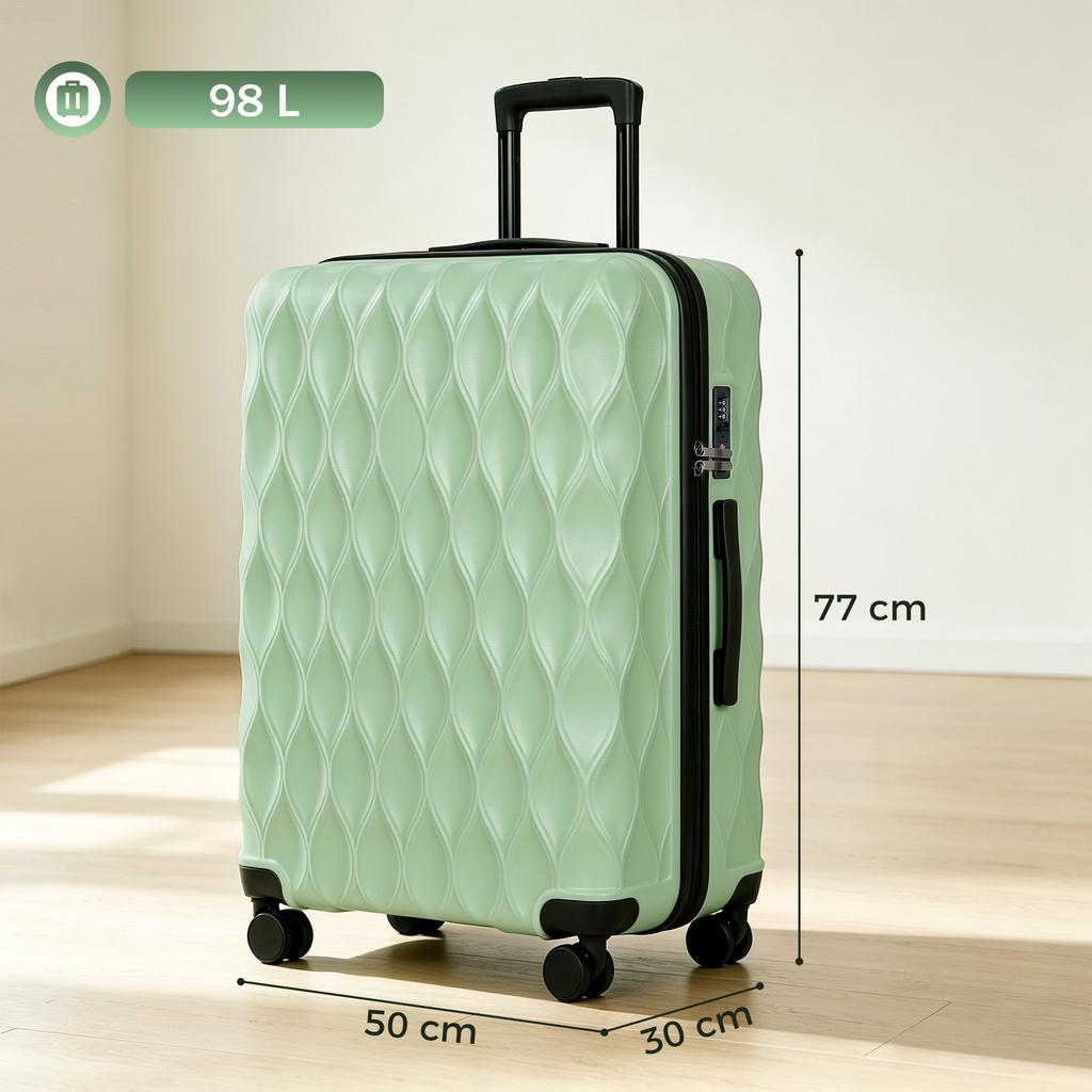 30Inch 77cm 98L Suitcase, ABS Hard Shell Checked Luggage, Green