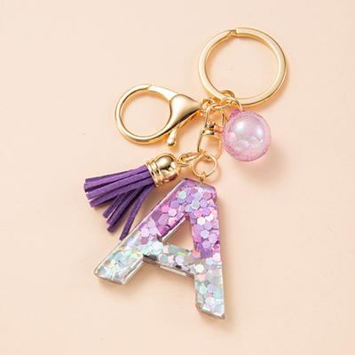Yousheng Initial Letter Charm Keychain with Tassel Shiny Heart-Shaped Sequins Letter Cup Charm Keychain Resin Keyring Mug Accessory