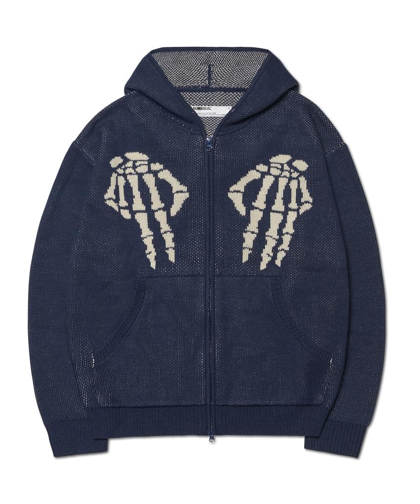 Nomanual Nm Skull Hand Cowichan Hooded Zip-Up - Navy