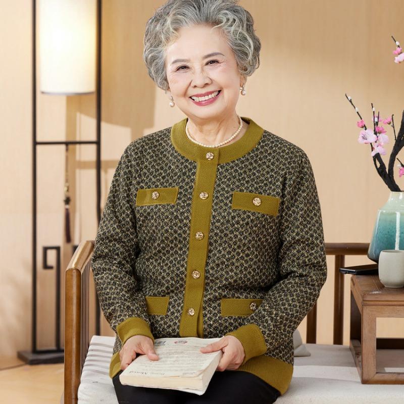 New Knitted Cardigan Mom Autumn Zipper Sweater Medium Grandma Women's Fleece Warm Jacket Top