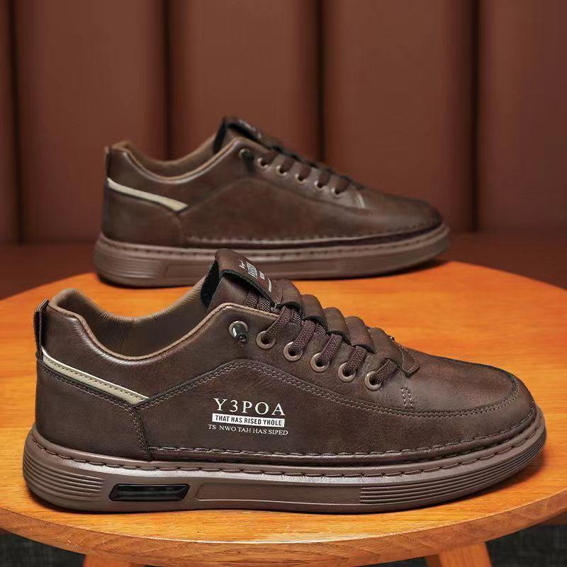 2025 Spring New Board Shoes Leather Work Shoes Korean Version Casual One-pedal Men's Versatile and Comfortable Student Men's Shoes