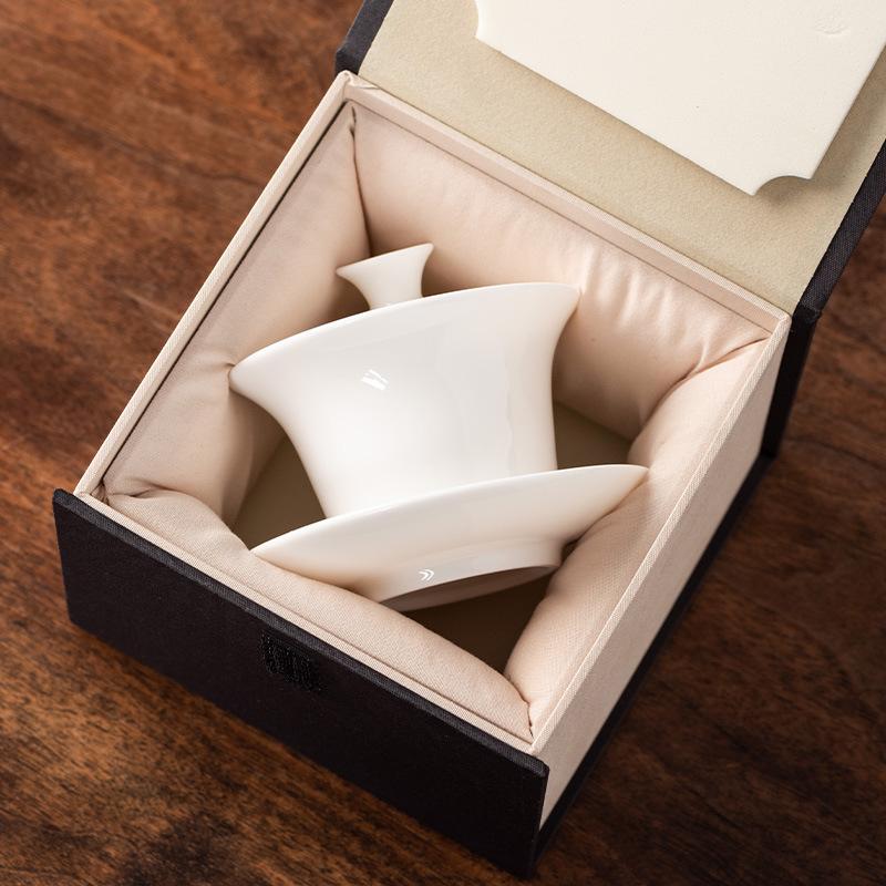 Hover Cover Bowl Suet Jade Porcelain White Porcelain High-end Three Talents Brewing Tea Bowl One Pot Two Cups Gift Box Light Luxury Boutique Tea Set