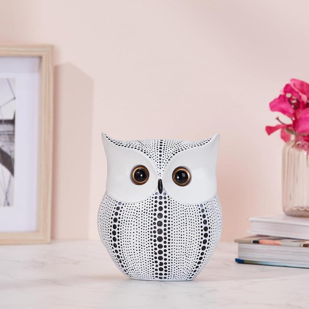 Modern Classy Happy Owl Resin Art Figure Showpiece (White), 13 X 6.5 Cm
