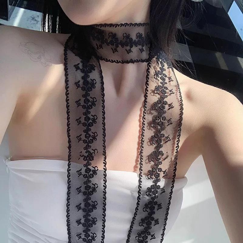 Embroidered Lace Hair Scarf Breathable Sheer Fabric Delicate Floral Pattern for Hair Styling Party Holiday Casual Wear