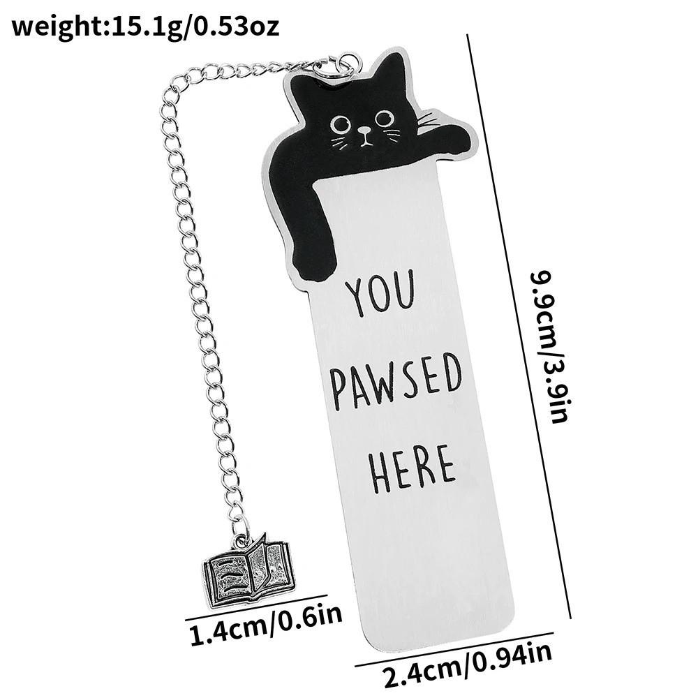 Creative You Pawsed Here Bookmark Cat Waving Black Cat Cat Bookmark Stainless Steel Reading Blessings Bookmark Gift