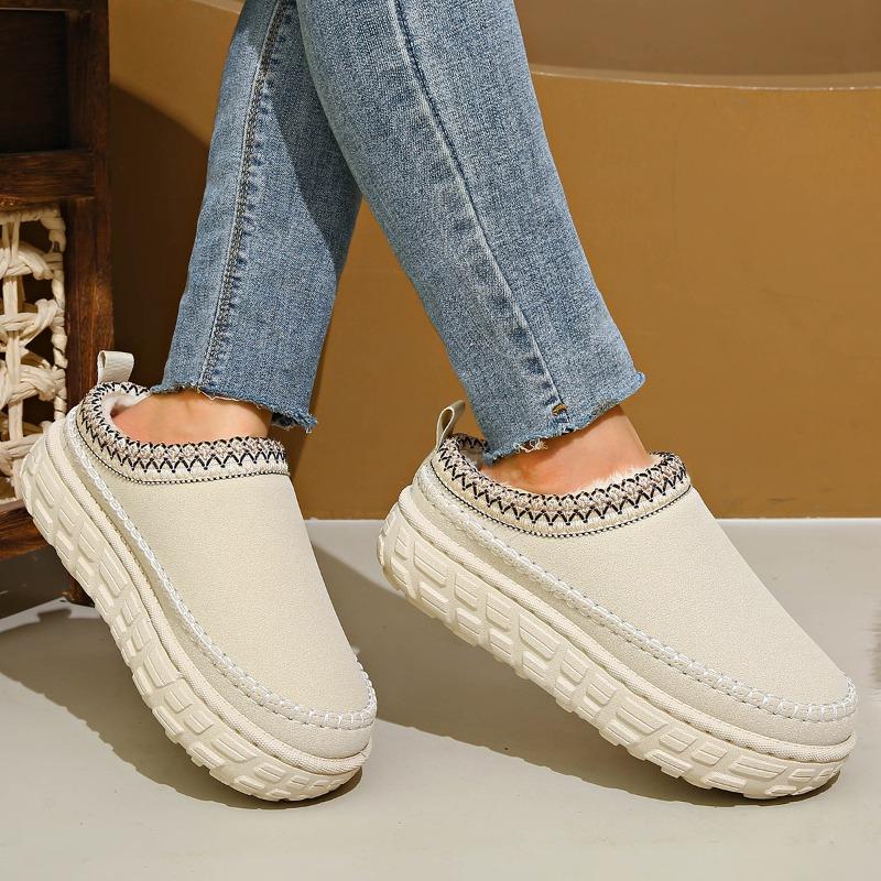 New Fashion Winter Cover Hear Cotton Half Slippers Cashmere Warm Non Slip Thick Bottom Snow Boots Women Outdoor Shoes