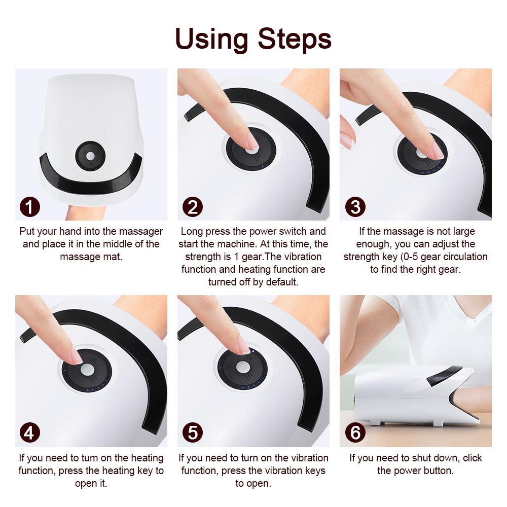 Electric Heating Hand Massager 5 Modes Air Bag Hot Compress Kneading Hand Massage Machine Promote Finger Blood Circulation