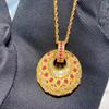 Tang Dynasty Necklace Vintage Palace Gold Plated Red Corundum Pendant Diamond Inlaid Coin Bag Necklace