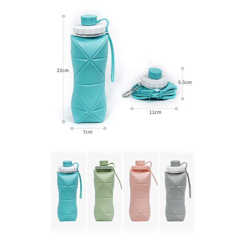 600ml Outdoor Sports Travel Water Bottle Silicone Folding Portable Folding Water Bottle High Temperature Resistant Reusable
