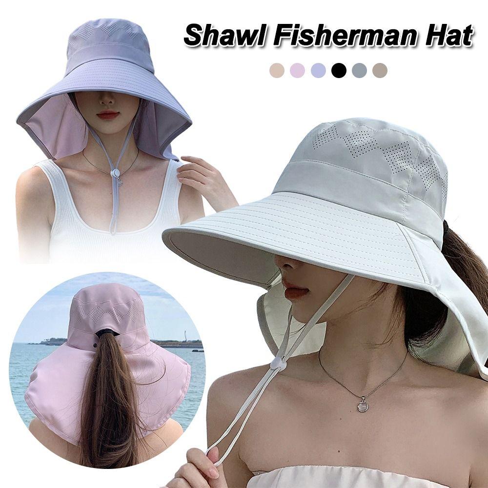 Yiran Dayang Hat Women's Casual Anti Uv Shawl Fisherman Hat Wide Brim Quick Dry Sun Hat Breathable Adjustable Ponytail Hat Summer