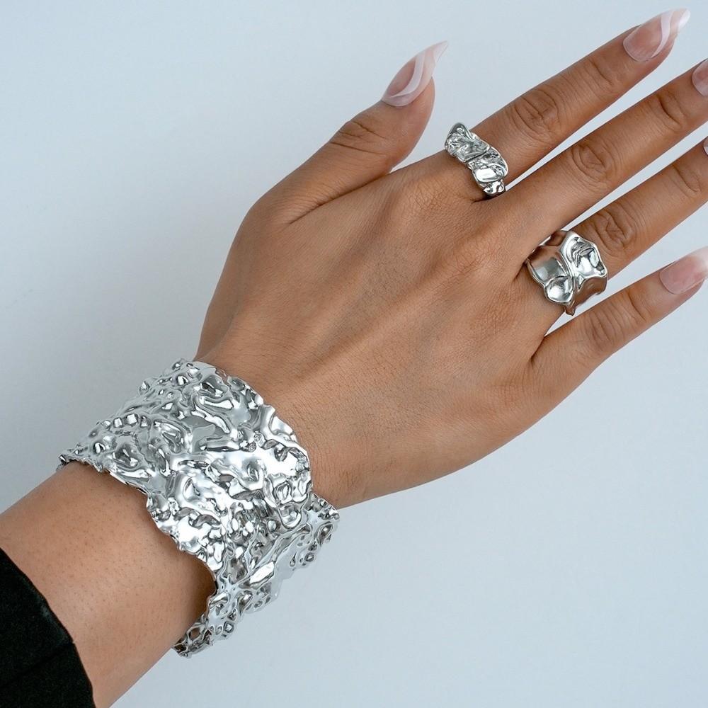 Unregelmäßiger Ringöffnung Armreif Gold Silber Farbe Stapelbar Spiral Mehrschichtiges Armband Geometrische Linie Handgelenk Manschette Armreif Ring Set