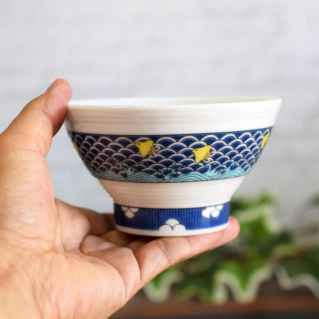 Waza No Kura Kutani Ware Chidori Rice Bowl, Chidori Pattern, Stylish Japanese Tableware, Perfect for 77th Birthday Gifts